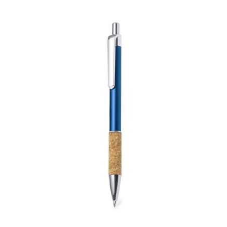 Bolígrafo corcho y aluminio brillante azul