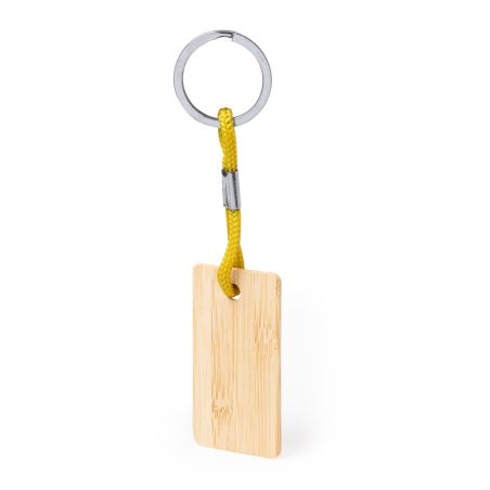 Llavero bambú rectangular cordón grabado láser