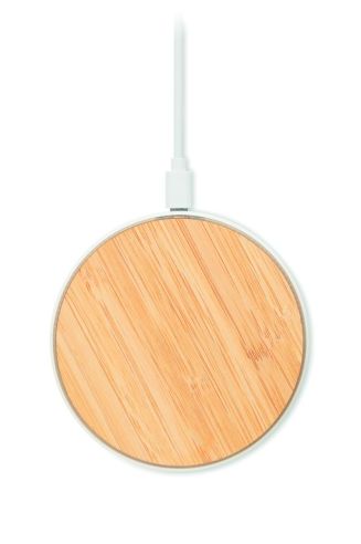 Cargador inalámbrico bambú ABS circular 15W escritorio