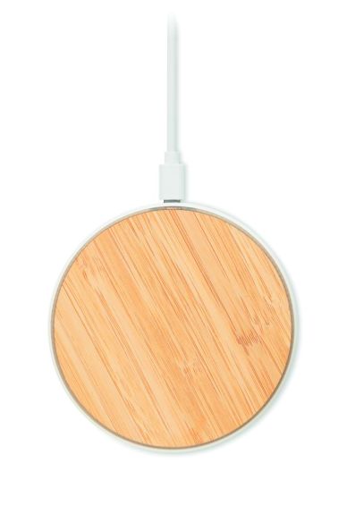 Cargador inalámbrico bambú ABS circular 15W escritorio