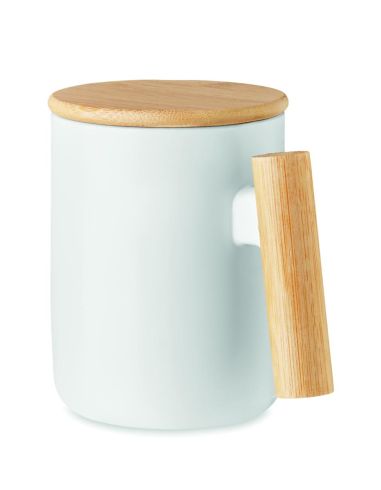 Taza porcelana 380 ml con tapa y asa bambú