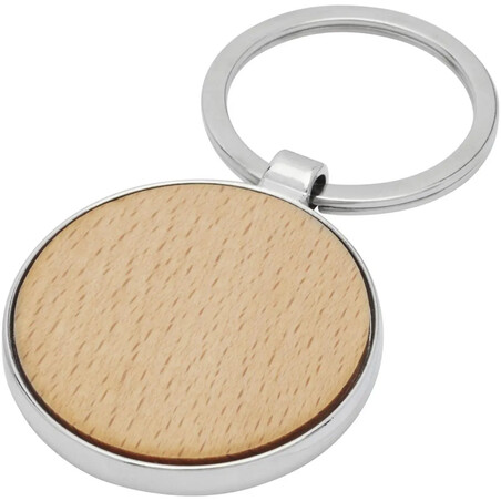 Llavero redondo madera haya zinc 4 cm