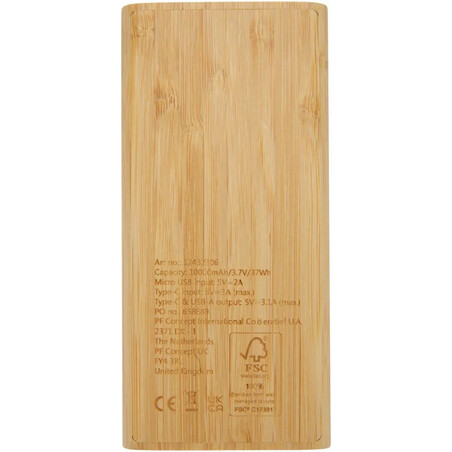 Batería externa bambú 10000 mAh 15,5 W