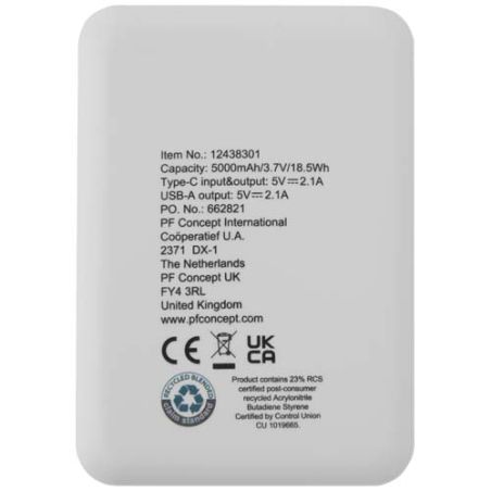 Batería externa tipo C de plástico reciclado de 5000 mAh Ecológica Personalizada 6124383