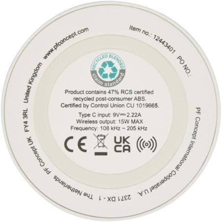 Base de carga inalámbrica de plástico reciclado de 15 W Ecológica Personalizada 6124434