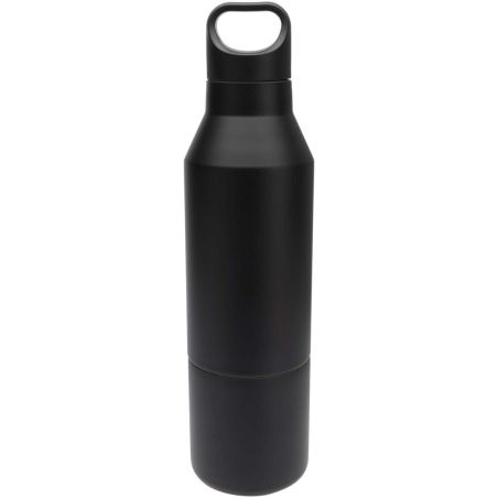 Botella isotérmica de acero inoxidable reciclado de 600 ml con certificado RCS y vaso de 300 ml Ecológica Personalizada 6100840