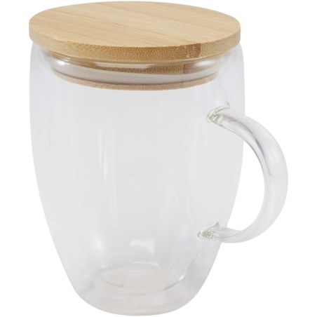 Taza de vidrio de 350 ml con tapa de bambú Ecológica Personalizada 6113418
