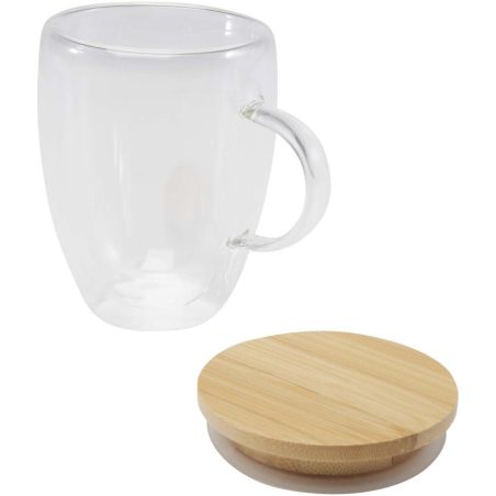 Taza de vidrio de 350 ml con tapa de bambú Ecológica Personalizada 6113418
