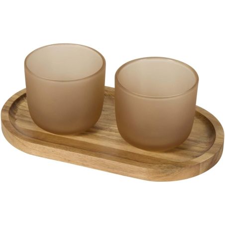 Set de bandeja de madera y vasos de vidrio acabado mate Ecológico Personalizado 6126402