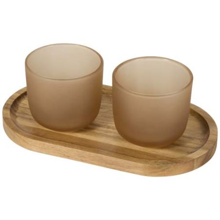 Set de bandeja de madera y vasos de vidrio acabado mate Ecológico Personalizado 6126402