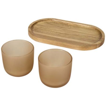 Set de bandeja de madera y vasos de vidrio acabado mate Ecológico Personalizado 6126402