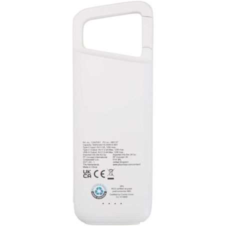 Batería externa de 5000 mAh y 12 W de plástico reciclado resistente al agua con mosquetón Ecológica Personalizada 6124470