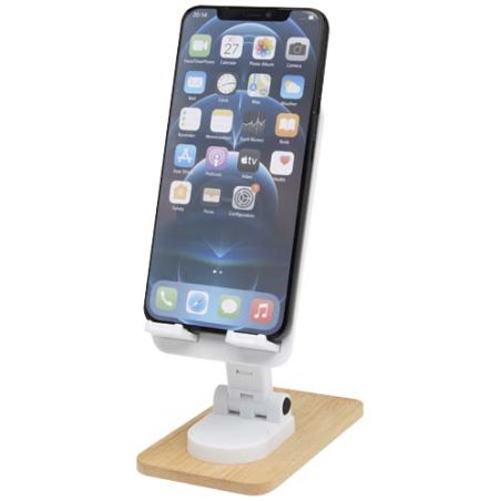Soporte para teléfono de sobremesa plegable de plástico reciclado con detalles de bambú Ecológico Personalizado 6124464