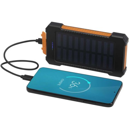 Batería externa solar de 5000 mAh y 10 W de plástico reciclado robusto con linterna incorporada Ecológica Personalizada 6124471