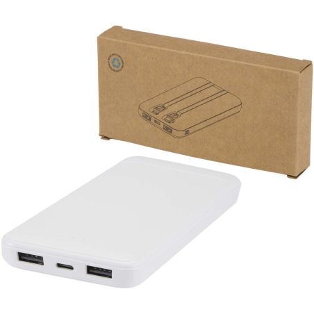 Batería externa de plástico reciclado de 10 000 mAh y 10 W con 2 cables integrados Ecológica Personalizada 6124459