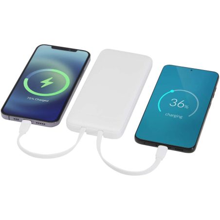 Batería externa de plástico reciclado de 10 000 mAh y 10 W con 2 cables integrados Ecológica Personalizada 6124459