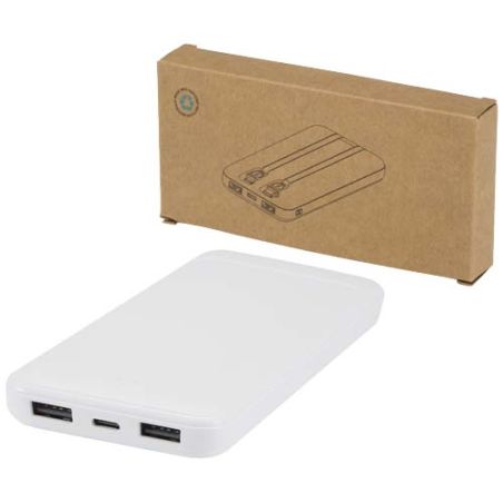 Batería externa de plástico reciclado de 10 000 mAh y 10 W con 2 cables integrados Ecológica Personalizada 6124459