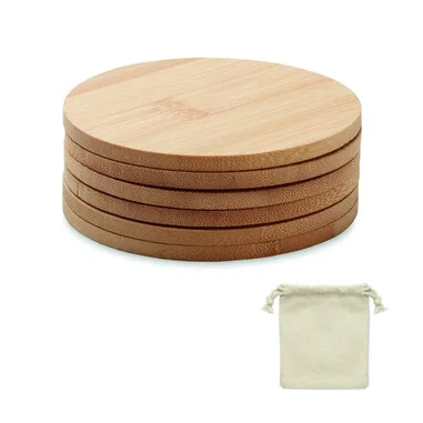 Juego 6 posavasos bambú bolsa algodón color natural