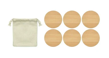 Juego 6 posavasos bambú bolsa algodón color natural