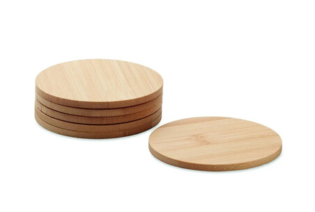 Juego 6 posavasos bambú bolsa algodón color natural