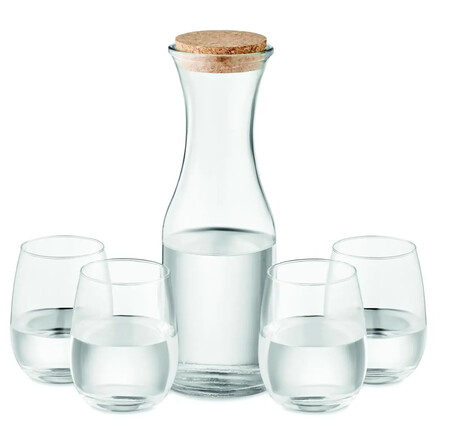 Set de jarra y vasos de vidrio reciclado