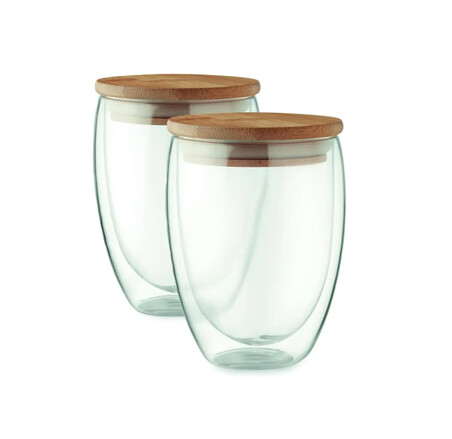 Set de 2 vasos borosilicato 350 ml con bambú