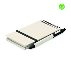 Libreta A6 cartón leche reciclado espiral bolígrafo juego