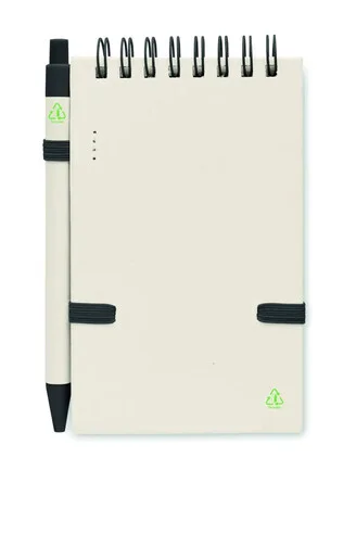Libreta A6 cartón leche reciclado espiral bolígrafo juego