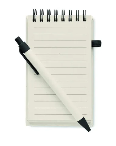 Libreta A6 cartón leche reciclado espiral bolígrafo juego
