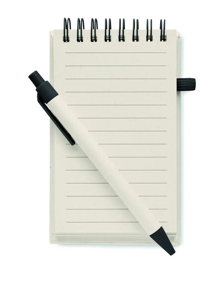 Libreta A6 cartón leche reciclado espiral bolígrafo juego