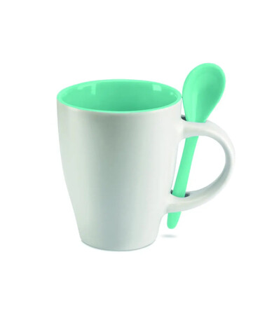 Taza cerámica bicolor 250 ml con cuchara
