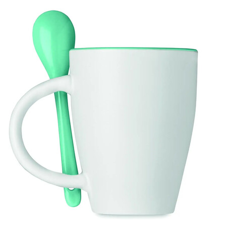 Taza cerámica bicolor 250 ml con cuchara