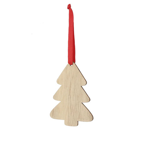 Adorno navideño madera natural sublimación lazo rojo