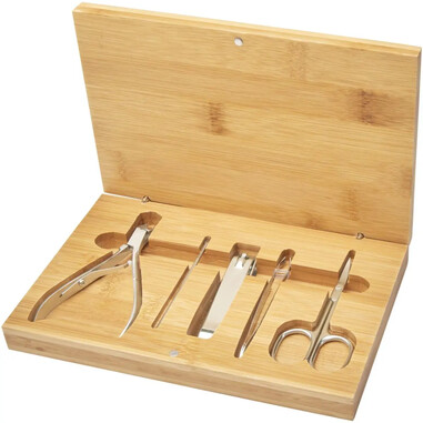 Set manicura bambú 5 piezas alicates cortaúñas pinzas FSC