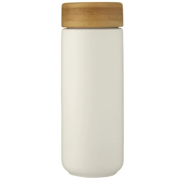 Vaso cerámica doble pared 300 ml bambú antiderrame LFGB FSC