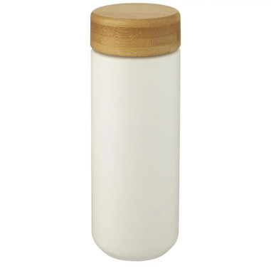 Vaso cerámica doble pared 300 ml bambú antiderrame LFGB FSC