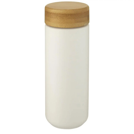 Vaso cerámica doble pared 300 ml bambú antiderrame LFGB FSC