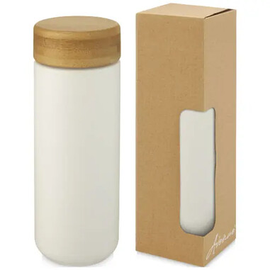 Vaso cerámica doble pared 300 ml bambú antiderrame LFGB FSC