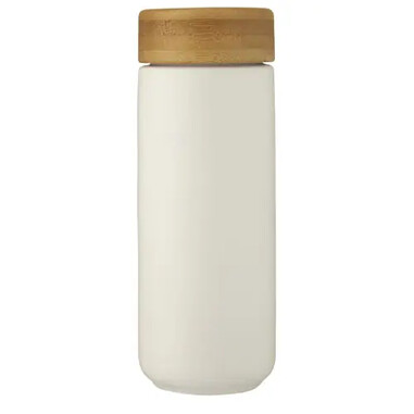 Vaso cerámica doble pared 300 ml bambú antiderrame LFGB FSC