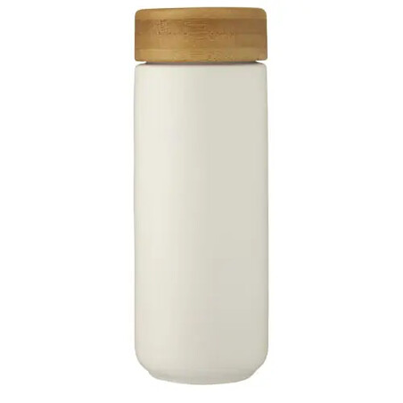 Vaso cerámica doble pared 300 ml bambú antiderrame LFGB FSC