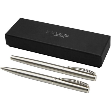 Set bolígrafo roller acero inox reciclado caja 16x5x3cm