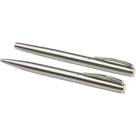 Set bolígrafo roller acero inox reciclado caja 16x5x3cm