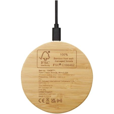 Base de carga inalámbrica de bambú de 15 W Ecológica Personalizada 6124387