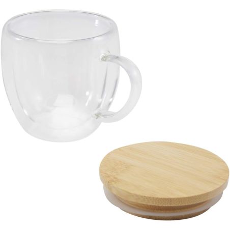 Taza de vidrio de 250 ml con tapa de bambú Ecológica Personalizada 6113419