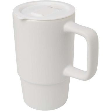 Taza de cerámica con tapa de plástico de 450 ml...