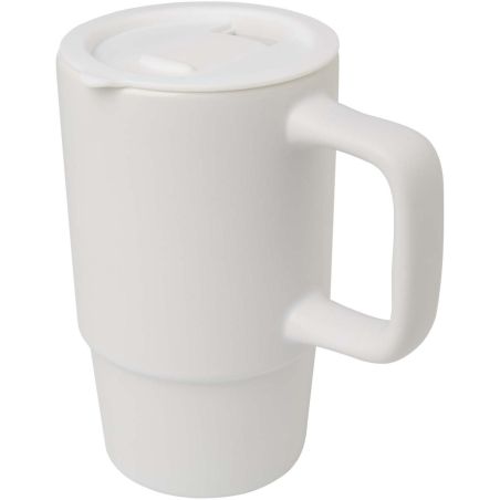 Taza de cerámica con tapa de plástico de 450 ml Ecológica Personalizada 6100896