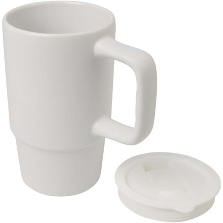 Taza de cerámica con tapa de plástico de 450 ml Ecológica Personalizada 6100896