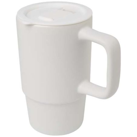 Taza de cerámica con tapa de plástico de 450 ml Ecológica Personalizada 6100896