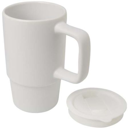 Taza de cerámica con tapa de plástico de 450 ml Ecológica Personalizada 6100896