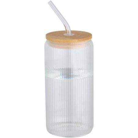 Jarra de 500 ml de vidrio borosilicato de pared simple con tapa de bambú Ecológica Personalizada 6100931